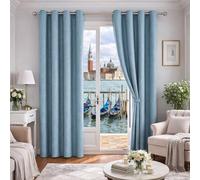 YUJOQUP Cortinas Dormitorio Salon Opacas Moderna con Ojales, Cortina Aislante Termica de Lino, Cortinas Blackout Anti Luz para Salón Ventana Habitación (Azul Premium, 140 x 250 cm)