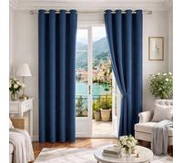 YUJOQUP Cortinas Dormitorio Salon Opacas Moderna con Ojales, Cortina Aislante Termica de Lino, Cortinas Blackout Anti Luz para Salón Ventana Habitación (Azul, 160 x 270 cm)