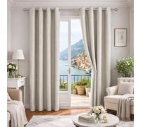 YUJOQUP Cortinas Dormitorio Salon Opacas Moderna con Ojales, Cortina Aislante Termica de Lino, Cortinas Blackout Anti Luz para Salón Ventana Habitación (Beige, 160 x 140 cm)