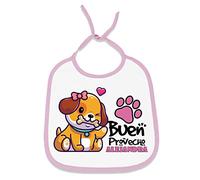 Yujuuu Babero personalizado con nombre o texto. Niño o Niña. Regalo Original. (Buen provecho perrito chica)