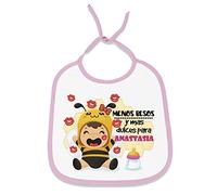 Yujuuu Babero personalizado con nombre o texto. Niño o Niña. Regalo Original. (Menos besos y mas dulces chica)