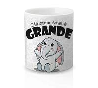 Yujuuu! | Taza cerámica Original Amor. Resistente 100% al microondas y lavavajillas. Taza con Frase mi Amor por ti es así de Grande.Elefante.
