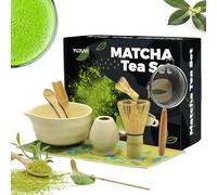 YUJUVI Té Matcha Kit de Ceremonia Japonesa Matcha Set 9 piezas Batidora de Matcha de Bambú, Cuenco de Matcha, Cuchara,Portacucharas, Kit de Ceremonia Matcha (Blanco Marfil)