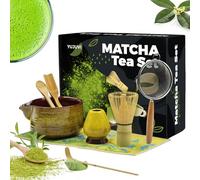 YUJUVI Té Matcha Kit de Ceremonia Japonesa Matcha Set 9 piezas Batidora de Matcha de Bambú, Cuenco de Matcha, Cuchara,Portacucharas, Kit de Ceremonia Matcha (Oro Mágico Kit)