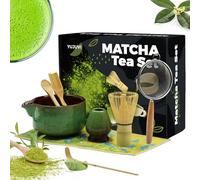 YUJUVI Té Matcha Kit de Ceremonia Japonesa Matcha Set 9 piezas Batidora de Matcha de Bambú, Cuenco de Matcha, Cuchara,Portacucharas, Kit de Ceremonia Matcha (Verde Mágico Kit)
