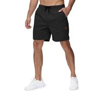 YuKaiChen Pantalones cortos casuales para hombre Pantalones cortos de verano clásico de sarga con cordón elástico cintura elástica con bolsillos con cremallera, Negro , 4XL