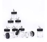 YUKERMARB Kit de Botellas de Aerógrafo de Vidrio de 10 Piezas, Tarros de Pistola de Cepillo de Aire de 20 Cc con Conjunto de Tapa Adaptadora de ángulo de 30 ° para Uso en Aerógrafos