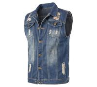 Yukirtiq Chaleco de Jeans para Hombre Chaleco de Mezclilla Chaleco de Tela Vaquera sin Mangas Vintage Chaqueta de Mezclilla, Azul, M