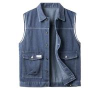 Yukirtiq Chaleco de Jeans para Hombre Vintage Denim Chaqueta sin Manga de Tela Vaquera Corte Entallado Chaleco de Mezclilla