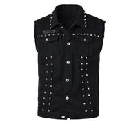 Yukirtiq Chaleco de Mezclilla para Hombre Chaleco Vaquero Vintage Chaqueta Sin Mangas de Moto Chaleco de Tela Vaquera con Remache Chaleco de Denim, Negro, XL