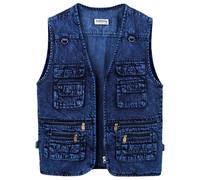 Yukirtiq Chaleco de Mezclilla para Hombre Chaqueta Sin Manga de Jeans Denim Casual Chaleco de Tela Vaquera Multibolsillos