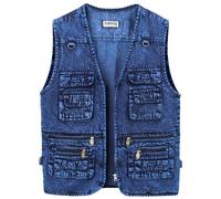 Yukirtiq Chaleco de Mezclilla para Hombre Chaqueta Sin Manga de Jeans Denim Casual Chaleco de Tela Vaquera Multibolsillos