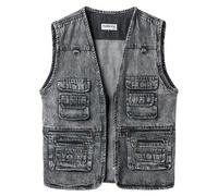 Yukirtiq Chaleco de Mezclilla para Hombre Chaqueta Sin Manga de Jeans Denim Casual Chaleco de Tela Vaquera Multibolsillos