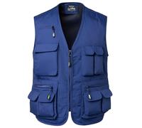 Yukirtiq Chaleco de Pesca para Hombre Fotografo Chaleco Multibolsillos de Caza Verano Chalecos de Trabajo Safari, Azul, XXL