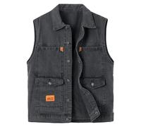 Yukirtiq Chaleco de Tela Vaquera para hombre con Multibolsillos Denim Chaqueta sin Mangas de Jeans Chaleco de Mezclilla con Botones, Negro, L