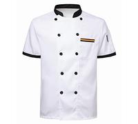 Yukirtiq Chaqueta unisex de manga corta para chef, doble botonadura, uniforme de trabajo, restaurante, camarero, trabajo, chef, camisas con bolsillos, blanco, L