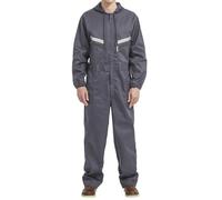 Yukirtiq Hombre Pantalones con Peto de Trabajo para jardín y Garaje, Encapuchado Mono de Trabajo Mecánico o Industria Cintas Reflectantes Resistente al Aceite para Mecánicos, Gris, L
