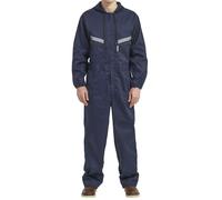 Yukirtiq Hombre Pantalones con Peto de Trabajo para jardín y Garaje, Encapuchado Mono de Trabajo Mecánico o Industria Cintas Reflectantes Resistente al Aceite para Mecánicos, Azul marino, XXL