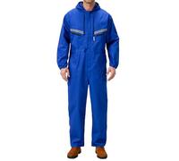 Yukirtiq Hombre Pantalones con Peto de Trabajo para jardín y Garaje, Encapuchado Mono de Trabajo Mecánico o Industria Cintas Reflectantes Resistente al Aceite para Mecánicos, Azul real, XS