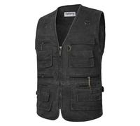 Yukirtiq Hombres Chaleco de Pesca Senderismo Chaleco Tipo Safari de Fotografía Viajes Bolsillos Chaquetas sin Mangas para Trabajo Chaleco de Caza, Negro, 4XL