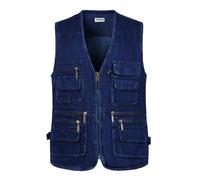 Yukirtiq Hombres Chaleco de Pesca Senderismo Chaleco Tipo Safari de Fotografía Viajes Bolsillos Chaquetas sin Mangas para Trabajo Chaleco de Caza, Vaquero Azul, XL