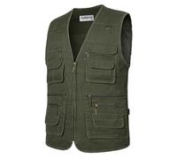Yukirtiq Hombres Chaleco de Pesca Senderismo Chaleco Tipo Safari de Fotografía Viajes Bolsillos Chaquetas sin Mangas para Trabajo Chaleco de Caza, Verde, XL