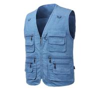 Yukirtiq Hombres Chaleco de Pesca Transpirable Bolsillo Múltiple Chalecos Táctica Ligero Chaleco de Trabajo Caza Senderismo Chaleco de Secado Rápido, Azul, XL