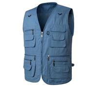 Yukirtiq Hombres Chaleco de Pesca Transpirable Bolsillo Múltiple Chalecos Táctica Ligero Chaleco de Trabajo Caza Senderismo Chaleco de Secado Rápido, Azul, S