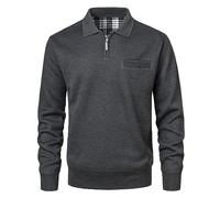 Yukirtiq Suéter de Punto de Forro Polar para Hombre con Media Cremallera Manga Larga Sudadera Ligera Invierno Suéter con Cuello Polo Pullover con Bolsillo