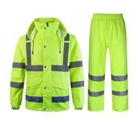 Yukirtiq Traje de Lluvia de Alta Visibilidad para Hombres Traje Impermeable de Trabajo Chaquetas Impermeables con Capucha y Pantalón de Lluvia, Verde, L