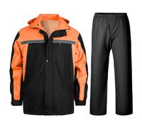 Yukirtiq Traje de Lluvia para Hombres y Mujeres Reflectantes Ropa de Lluvia Chaqueta de Lluvia de Pantalones Ciclismo Traje Impermeable, Naranja, XXL