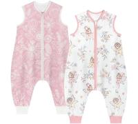 Yukkidds Saco de Dormir de Verano para Bebé con Patas 0.5 TOG 100% Algodón, 6-18 Meses, Pack de 2 Sacos de Dormir con Patas, Saco de Dormir de Verano Transpirable para Niño Niña, 70 cm Hada Rosa