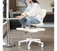 YUKSAL Silla de oficina con patas cruzadas con ruedas, escritorio entrecruzado para meditación en casa, yoga, TDAH, ergonómica, para rodillas con soporte lumbar y taburete de altura ajustable