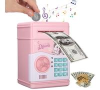 Yulado Hucha Electronica con Música, Puerta con Contraseña Hucha Cajero Automatico, Caja Ahorro Dinero Papel Desplazamiento Automático, Regalos Cumpleaños De Navidad para Niños Niñas Rosa