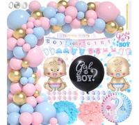 Yulado Revelacion Genero Bebe Gender Reveal,136 Piezas Kit De Arco De Globos De Aluminio Rosa Y Azul,Baby Shower Niña Niño Con Letras Para Revelar Fiestas,Telón De Fondo Diy Divertido Decoració