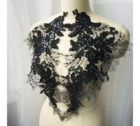 Yulakes 1 par de lentejuelas negras bordado escote encaje cuello flor borla vestido de novia apliques de encaje bordado collar de malla parche de costura DIY decoración