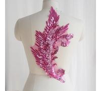 Yulakes 1 parche de lentejuelas de plumas con corte de encaje y diamantes de imitación, apliques de encaje floral para manualidades, escote o vestido de novia (morado)