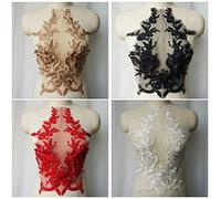 Yulakes 1 pieza 3D bordado encaje aplique, encaje bordado con flores de estrás de tul ocupado, apliques de encaje bordado floral para vestido de novia de boda (bronce)