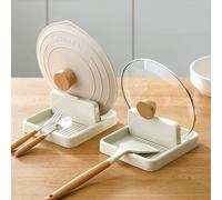 Yulakes 2 unidades de soporte para cucharas de cocina, soporte para cucharas con soporte para tapa, soporte para tapa de olla y cuchara, soporte multifuncional para utensilios de cocina