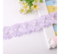 Yulakes 2 yardas de lazo de perlas con flores de organza de encaje de encaje para tejer boda encaje bordado DIY patchwork cinta costura artesanía (morado)