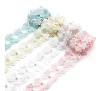 Yulakes 2 yardas de lazo de perlas con flores de organza de encaje de encaje para tejer boda encaje bordado DIY patchwork cinta costura artesanía (blanco)