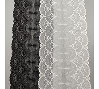 Yulakes 5 yards - Cenefa de encaje elástico de encaje con encaje de encaje con flores y ribete de boda, recorte DIY artesanías, accesorios de costura para decoración de 18 cm de ancho (negro)