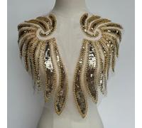 Yulakes Bordado Apliques de Encaje Parche Dorado Lentejuelas Encaje Cuello Escote Boda Vestido Noble Costura DIY Vestido de Novia Decoración Ropa Accesorios (Oro)