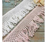 Yulakes Cinta de Encaje 3,65 Metros Con Borlas, 10 cm de Ancho, Algodón Con Flecos, Estilo Vintage, Ganchillo para