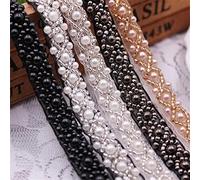 Yulakes Cinta de Encaje de Malla con Cuentas de Perlas de 2 Yardas, Decoración de Ropa, Vestido de Novia, Cuello, Manga, Apliques para Manualidades (Champán)