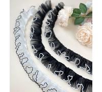 Yulakes Cinta de encaje plisada fruncida de 5 yardas, cinta de encaje, gasa a juego, vestido decorativo, tela de tul, manualidades, costura (negro)