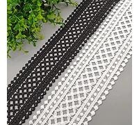 Yulakes Cinta de encaje vintage de flores ahuecadas de ganchillo, 274 cm, con ribete de encaje de ganchillo para manualidades, ropa, costura de tela de encaje, prendas, decoración (negro)