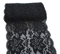 Yulakes Cinta elástica de encaje de 4,5 m en blanco y negro, cinta decorativa de encaje con flores para manualidades, lencería, vestido de boda, decoración, 15 cm de ancho, negro