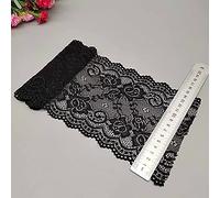 Yulakes Cinta elástica de encaje de 4,6 m, ribete decorativo de encaje con diseño de flores para manualidades, lencería, vestido de boda, decoración, 15 cm de ancho (negro)