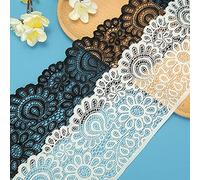 Yulakes Cinta elástica de encaje de 9,14 m, ribete decorativo de encaje con diseño de flores para manualidades, lencería, vestido de boda, decoración, 10 cm de ancho (negro)